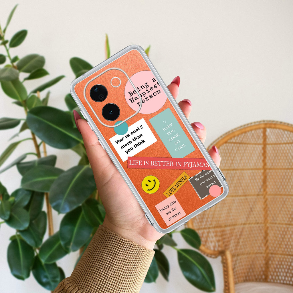Stickers Happiest Person Transparent Silicon Case Peach For Vivo T3 Pro 5G