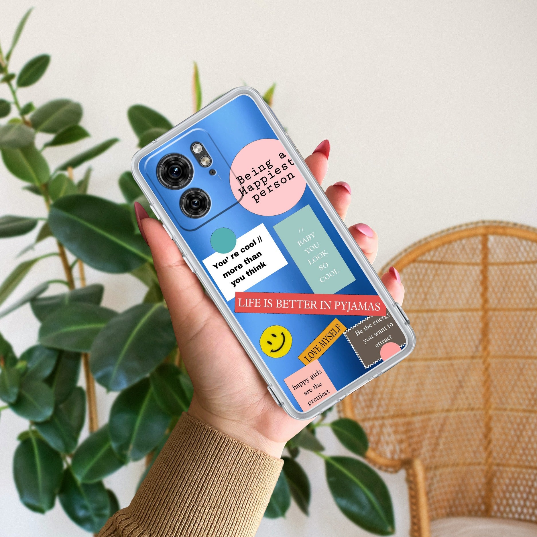Stickers Happiest Person Anti Yellow Case Peach For Motorola Edge 40 5G