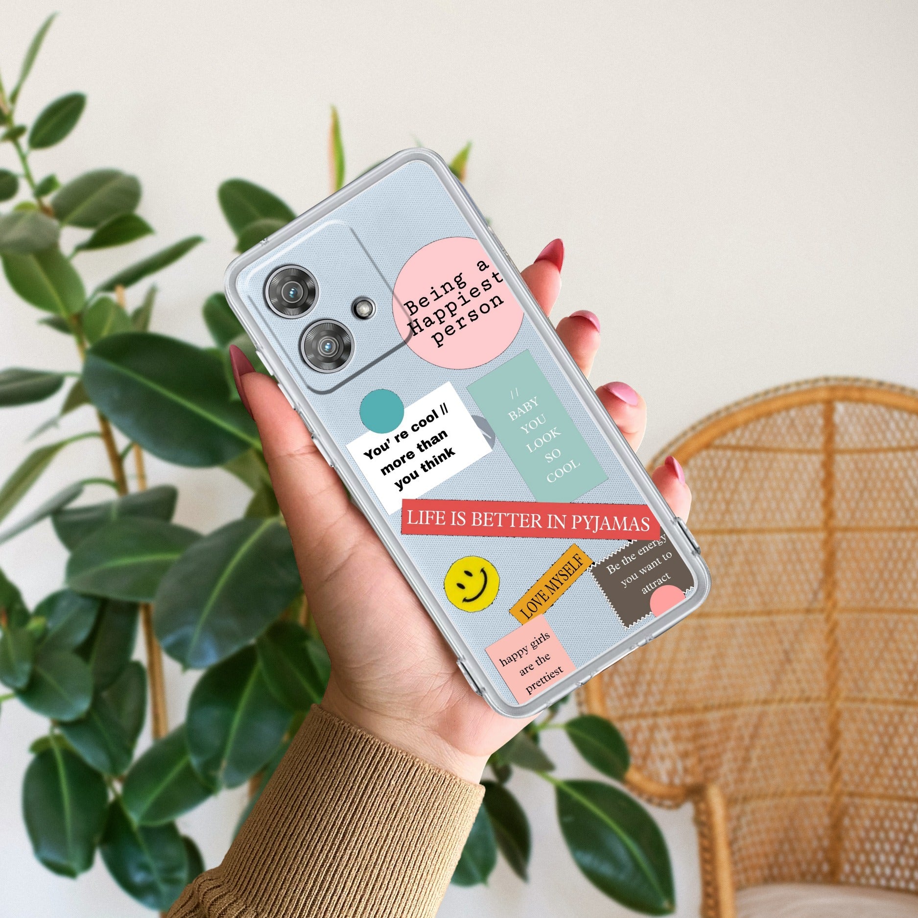 Stickers Happiest Person Anti Yellow Case Peach For Motorola Edge 40 Neo 5G