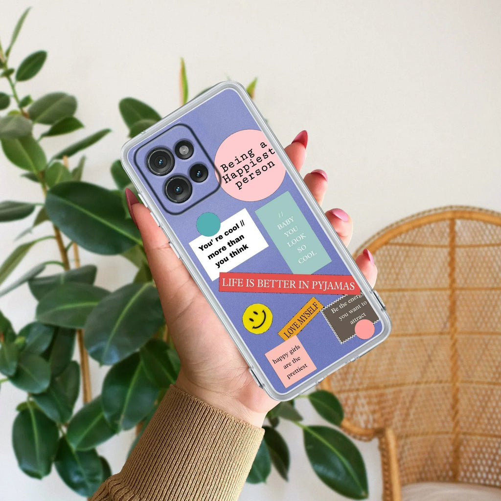 Stickers Happiest Person Anti Yellow Case Peach For Motorola Edge 50 Neo
