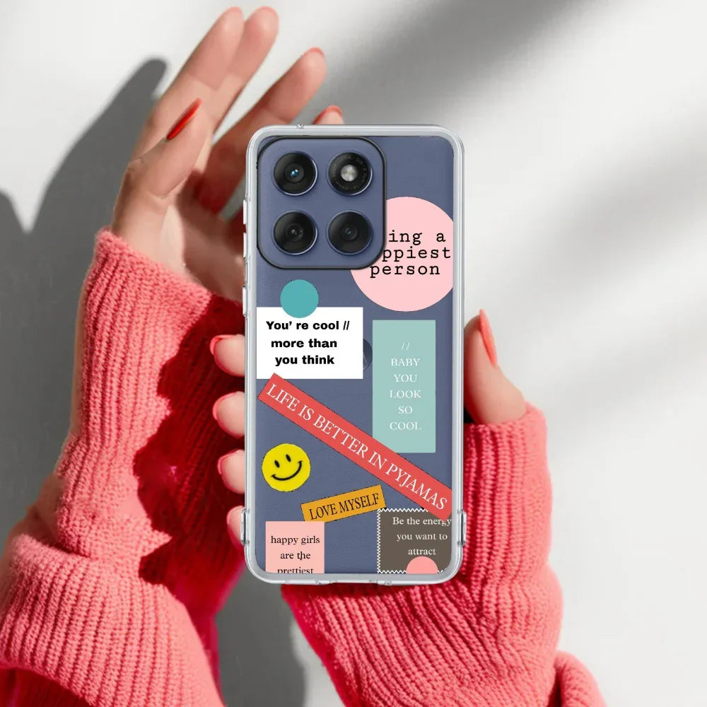 Stickers Happiest Person Transparent Silicon Case Peach For Motorola