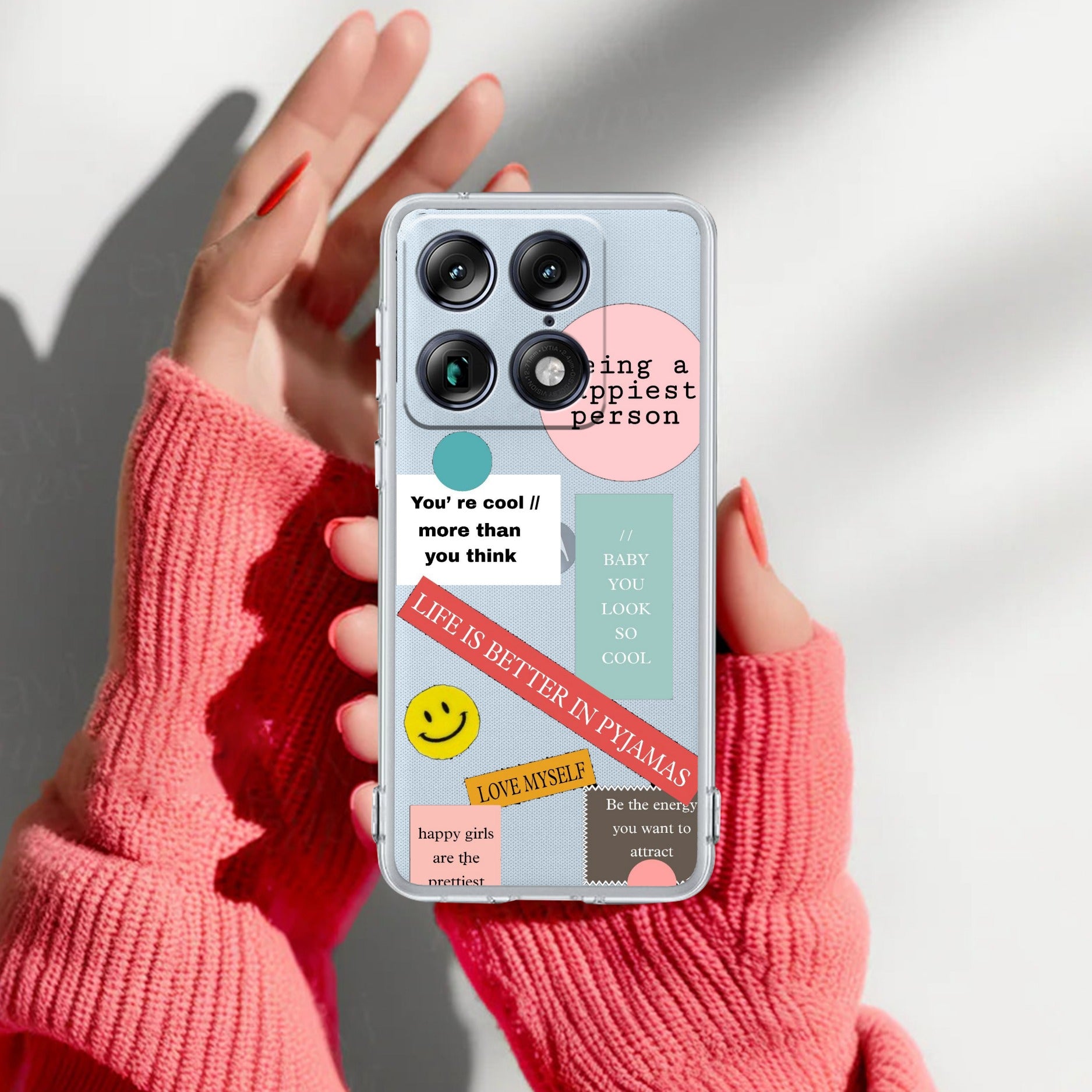 Stickers Happiest Person Transparent Silicon Case Peach For Motorola