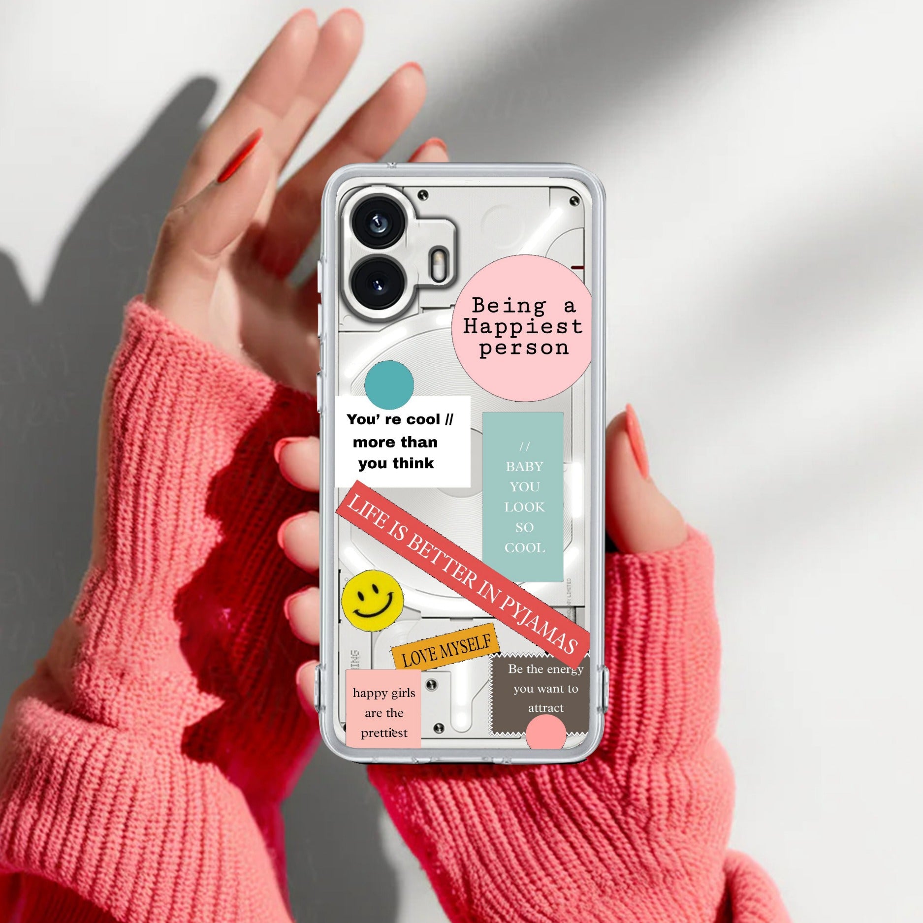 Stickers Happiest Person Anti Yellow Case Peach For Nothing Phone 2