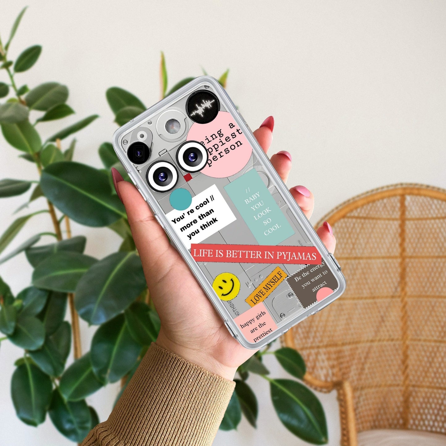 Stickers Happiest Person Transparent Silicon Case Peach For Nothing