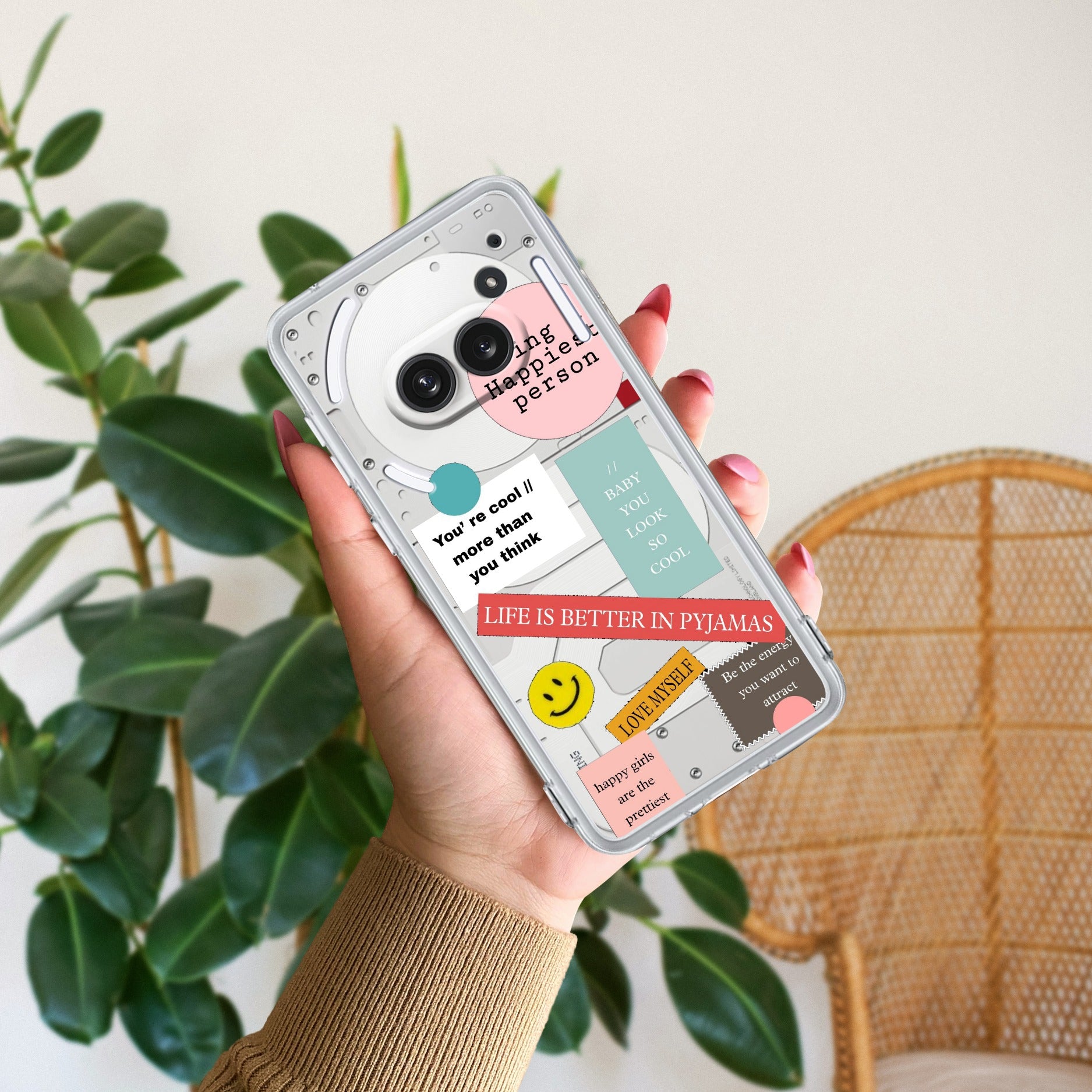 Stickers Happiest Person Anti Yellow Case Peach For Nothing Phone 2a 5G