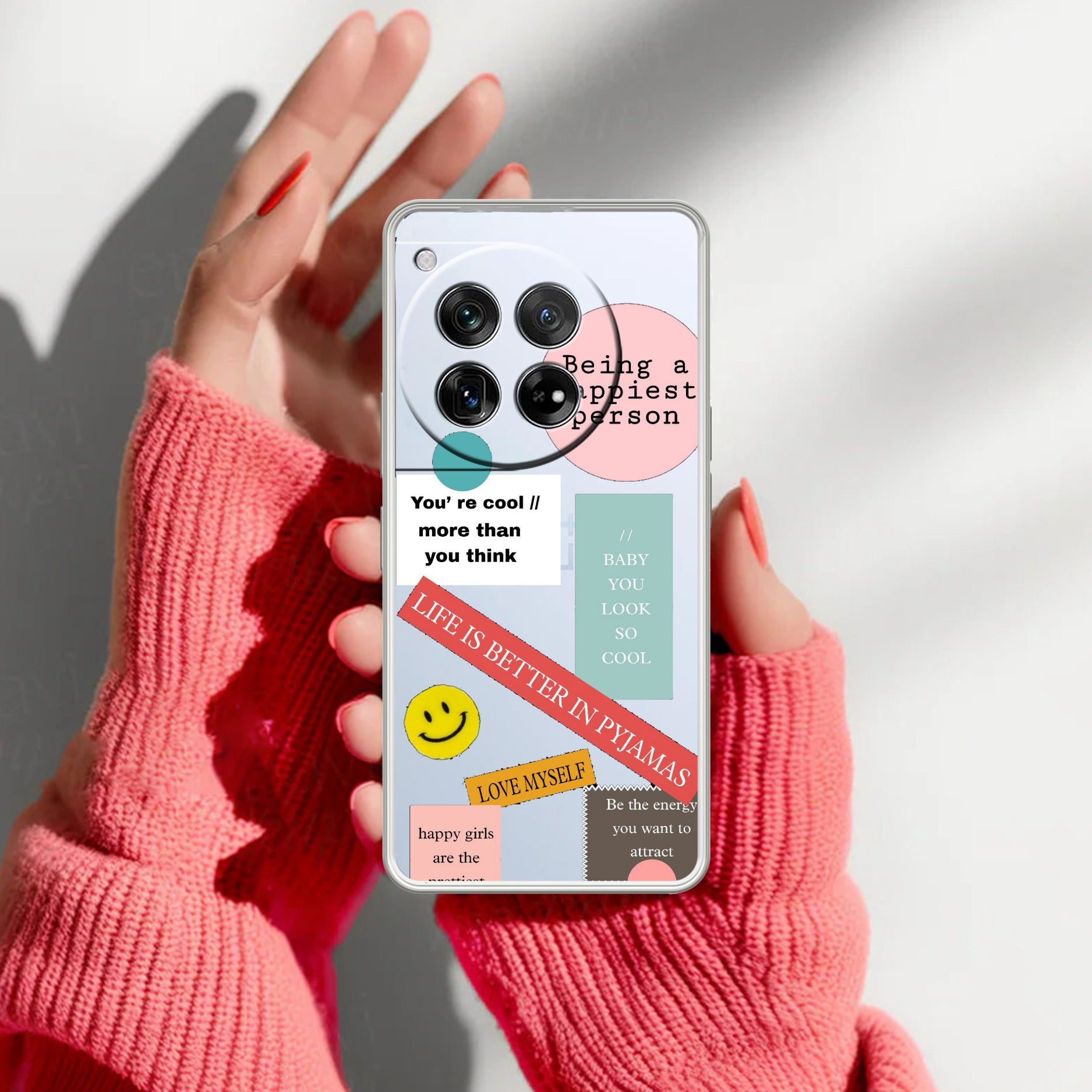 Stickers Happiest Person Transparent Silicon Case Peach For OnePlus