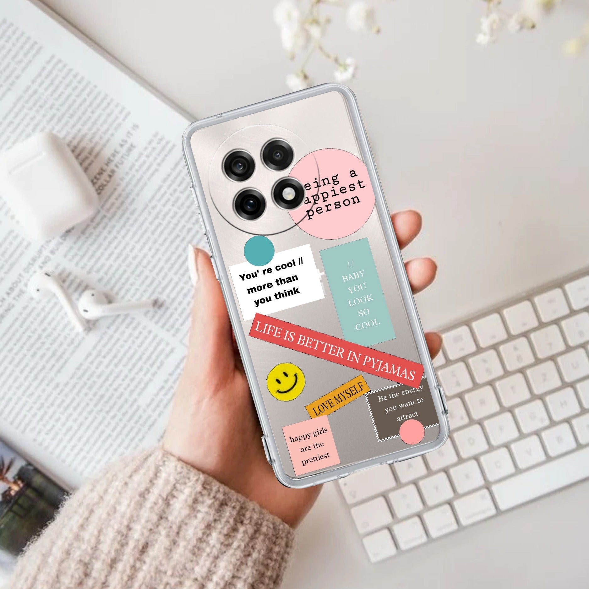 Stickers Happiest Person Anti Yellow Case Peach For OnePlus 13R 5G