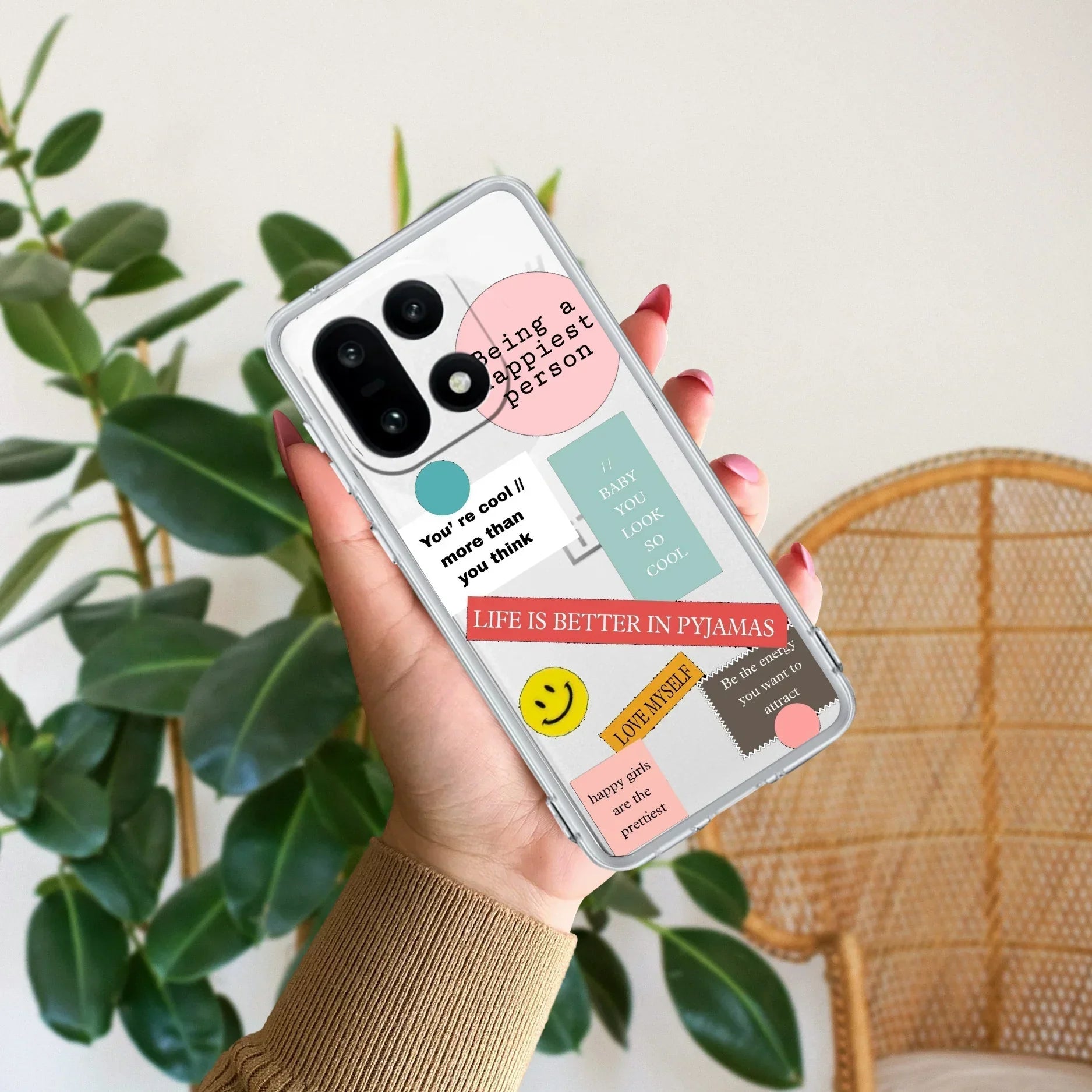 Stickers Happiest Person Transparent Silicon Case Peach For OnePlus