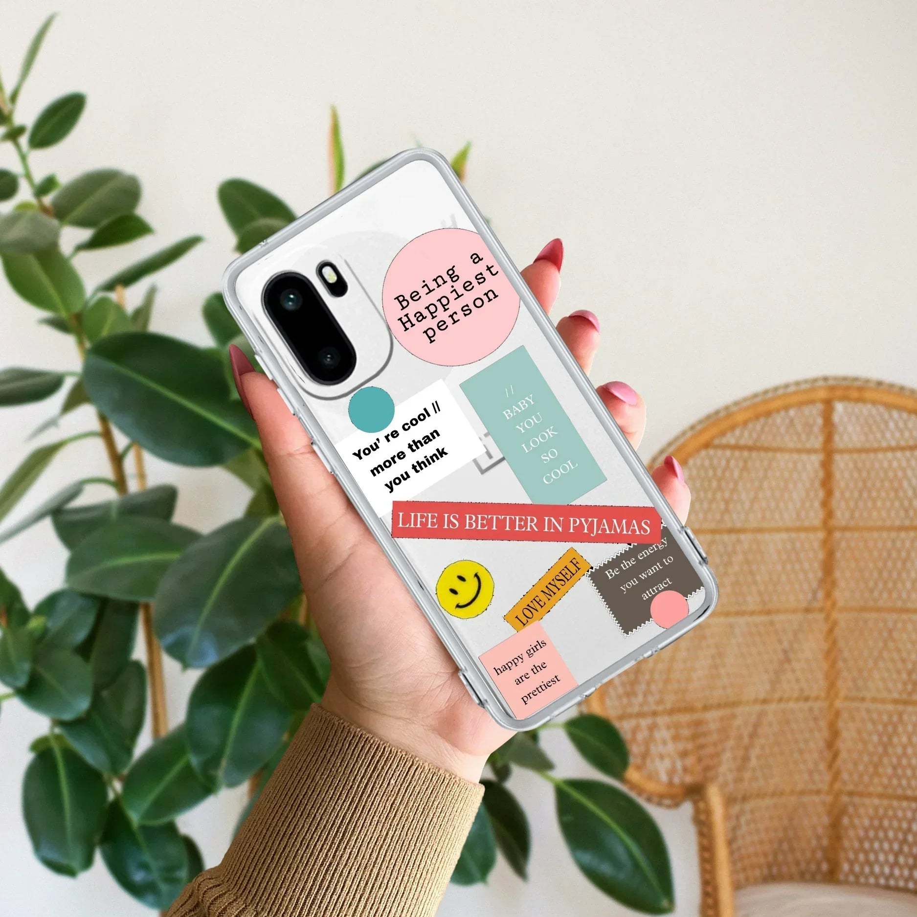 Stickers Happiest Person Transparent Silicon Case Peach For OnePlus