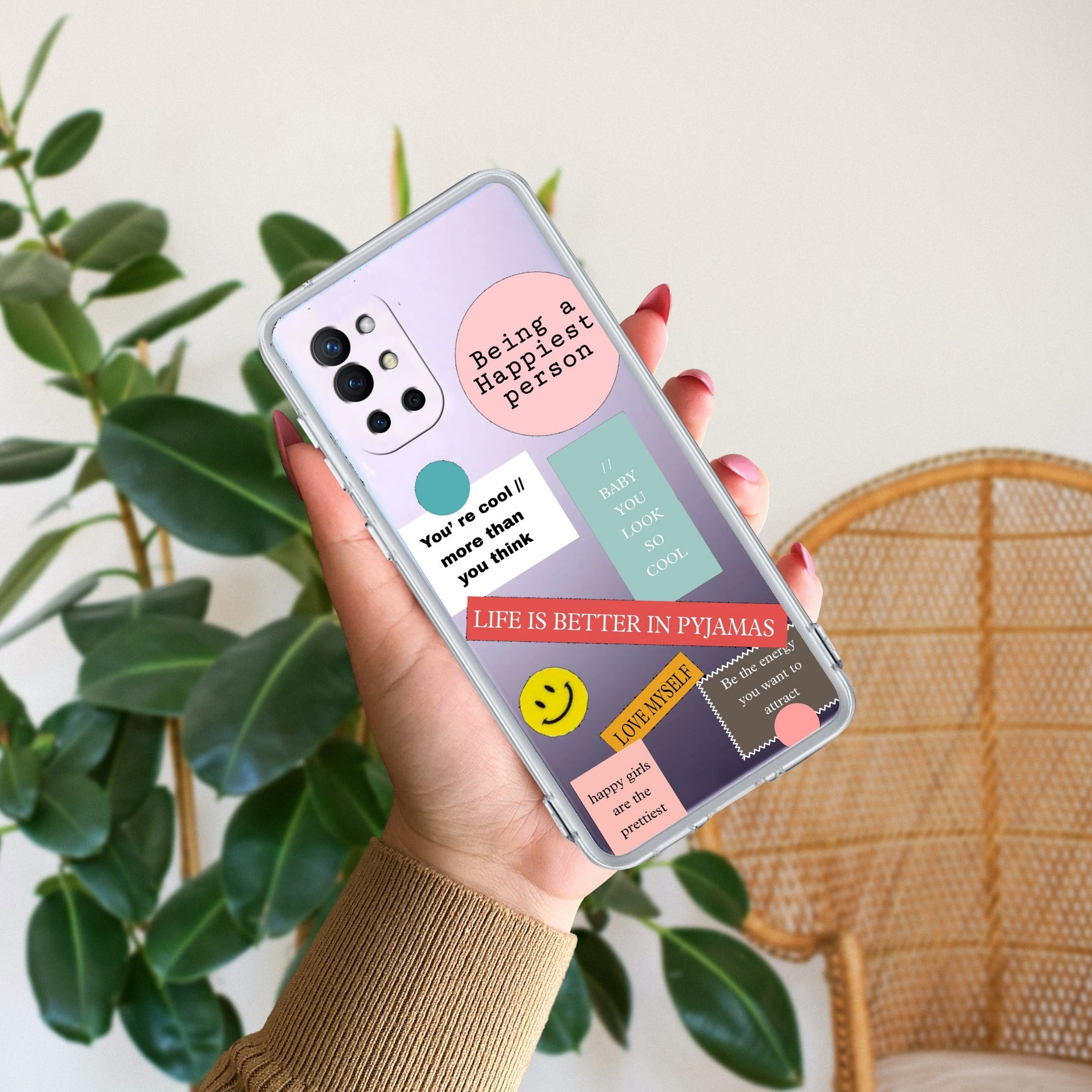 Stickers Happiest Person Anti Yellow Case Peach For OnePlus 8t / OnePlus 9R