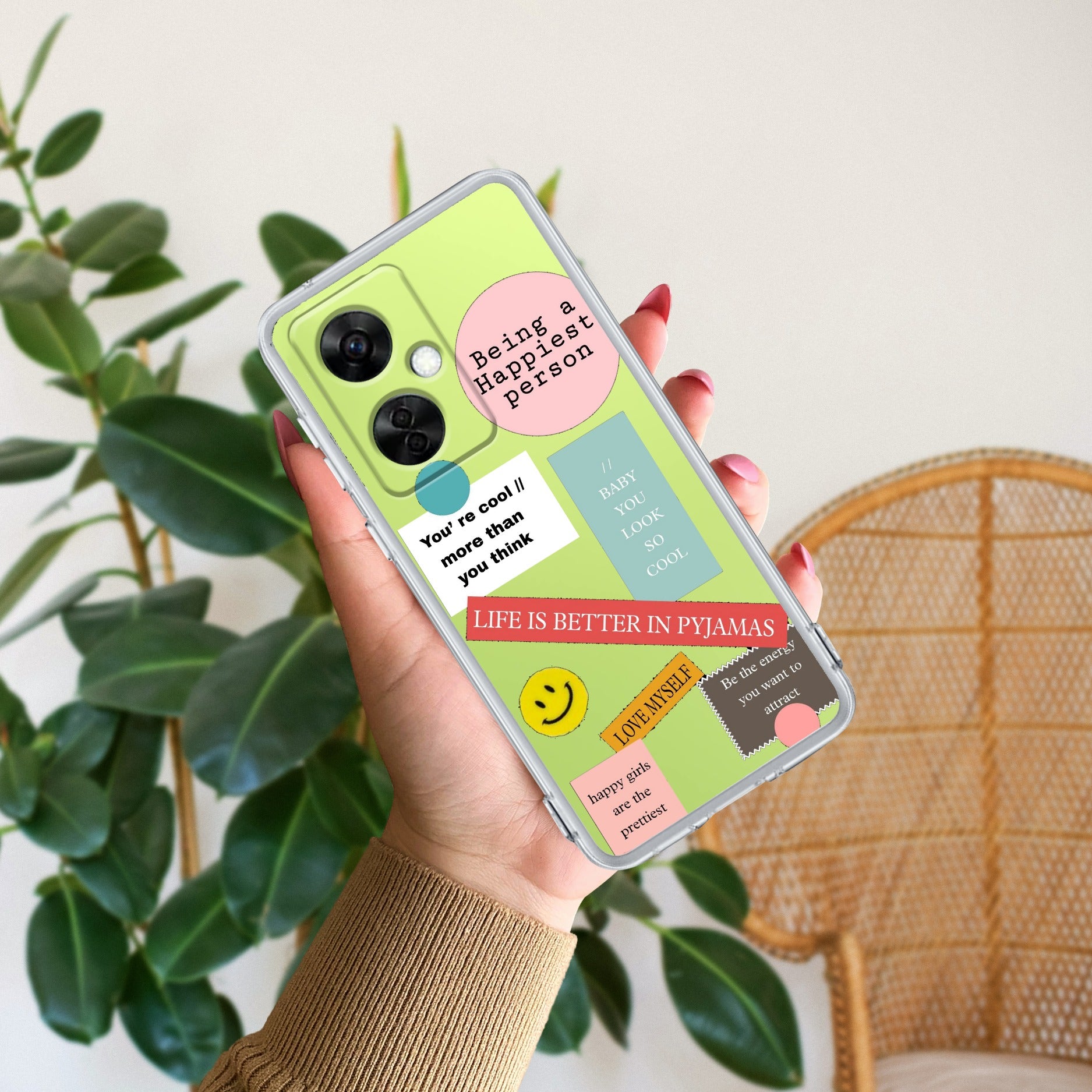 Stickers Happiest Person Transparent Silicon Case Peach For OnePlus