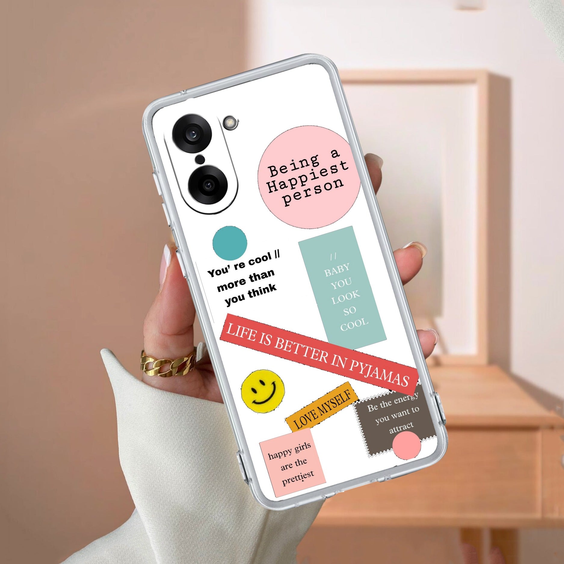 Stickers Happiest Person Transparent Silicon Case Peach For OnePlus