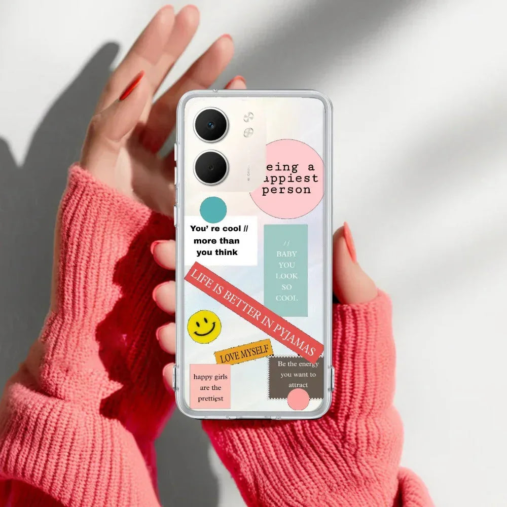 Stickers Happiest Person Anti Yellow Case Peach For Oppo A5X 5G