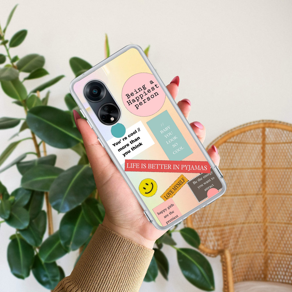 Stickers Happiest Person Anti Yellow Case Peach For Oppo Reno 8T 5G