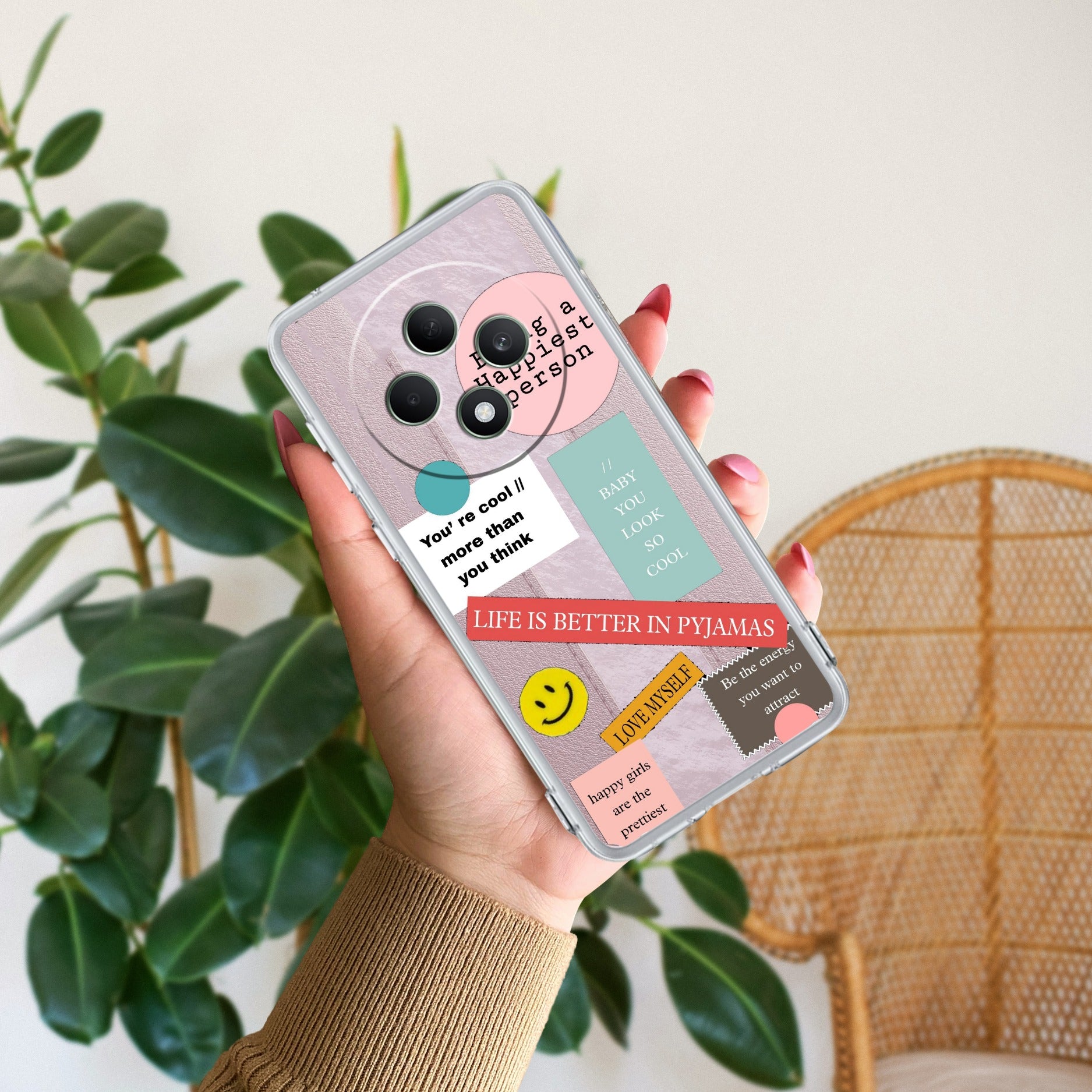 Stickers Happiest Person Anti Yellow Case Peach For Oppo F27 5G