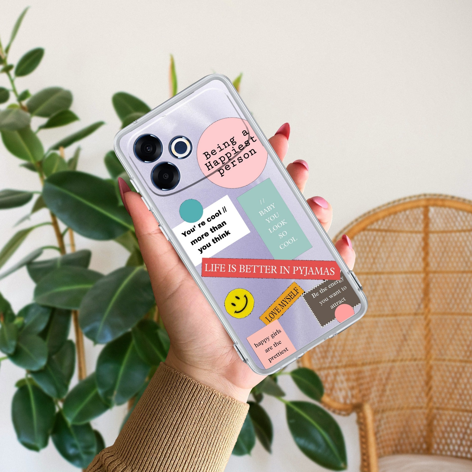 Stickers Happiest Person Transparent Silicon Case Peach For Oppo F33 Pro 5G