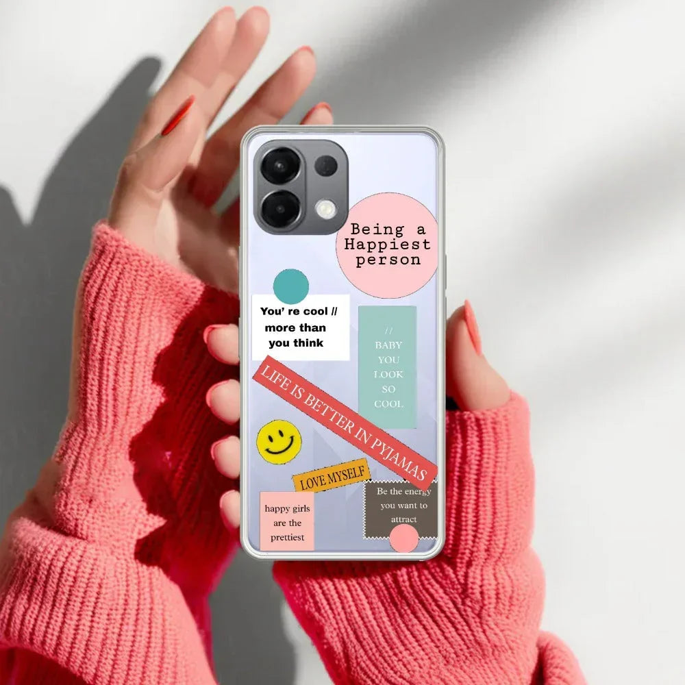 Stickers Happiest Person Transparent Silicon Case Peach For Oppo A3 Pro 5G