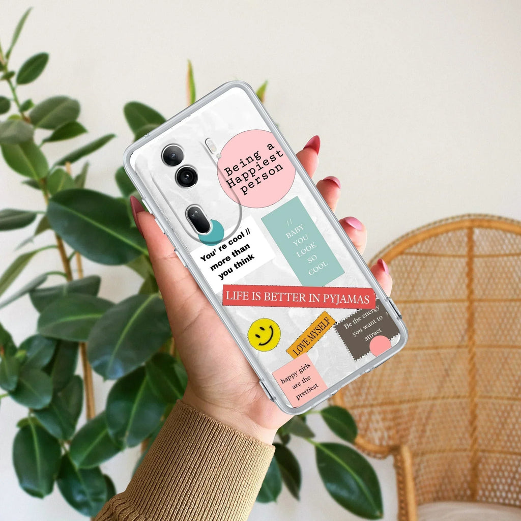 Stickers Happiest Person Anti Yellow Case Peach For Oppo Reno 11 Pro 5G