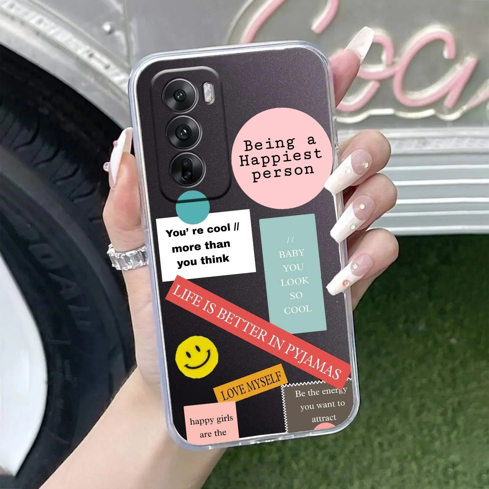 Stickers Happiest Person Anti Yellow Case Peach For Oppo Reno 12 Pro 5G