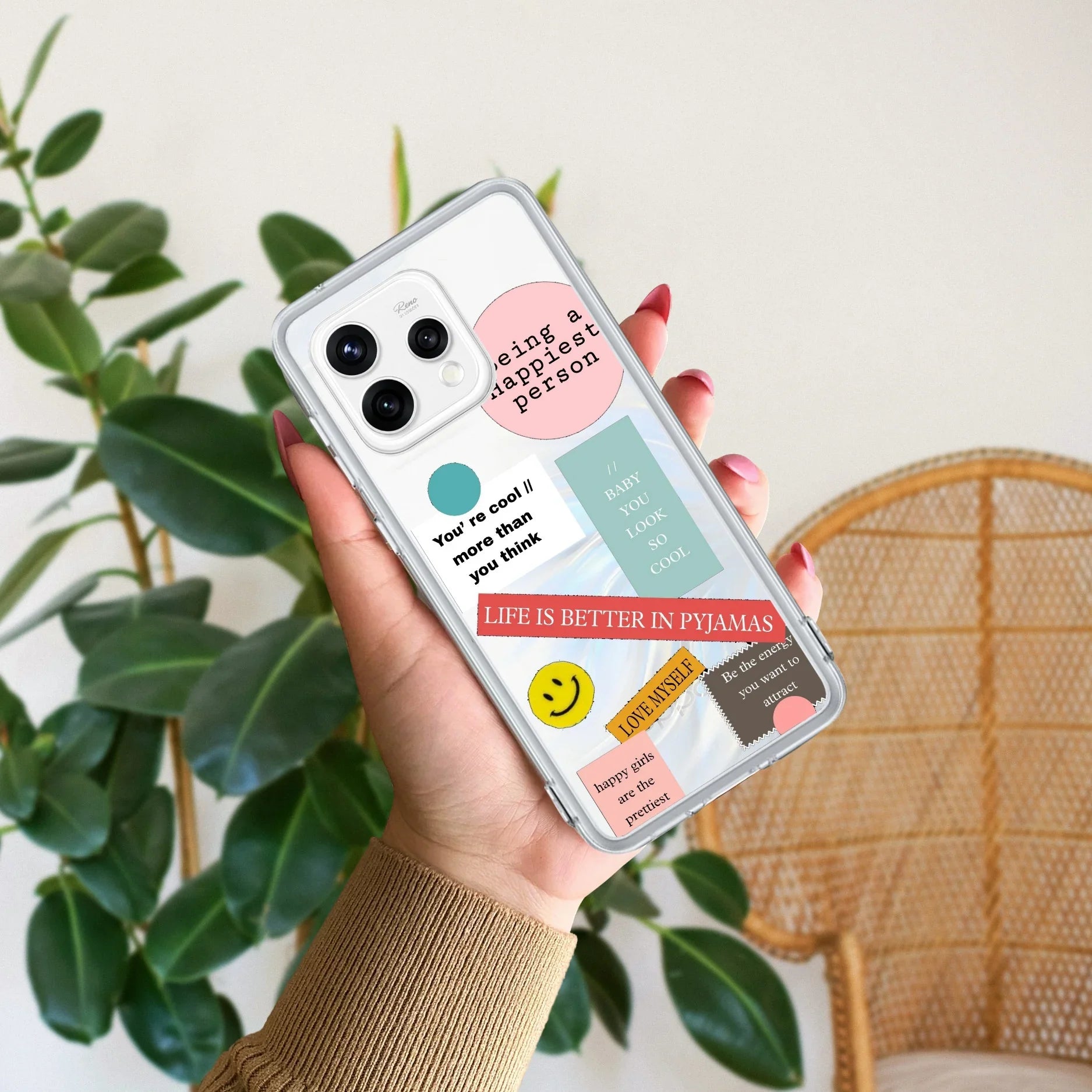 Stickers Happiest Person Anti Yellow Case Peach For Oppo Reno 15 5G