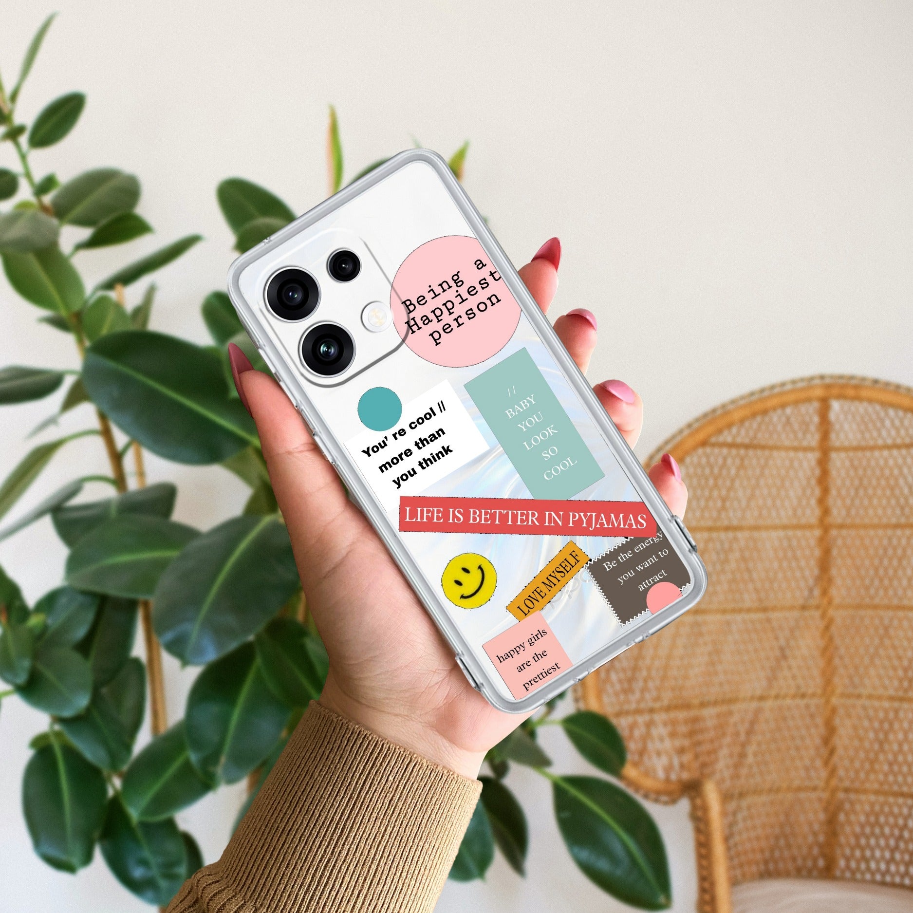 Stickers Happiest Person Anti Yellow Case Peach For Oppo Reno 16C 5G
