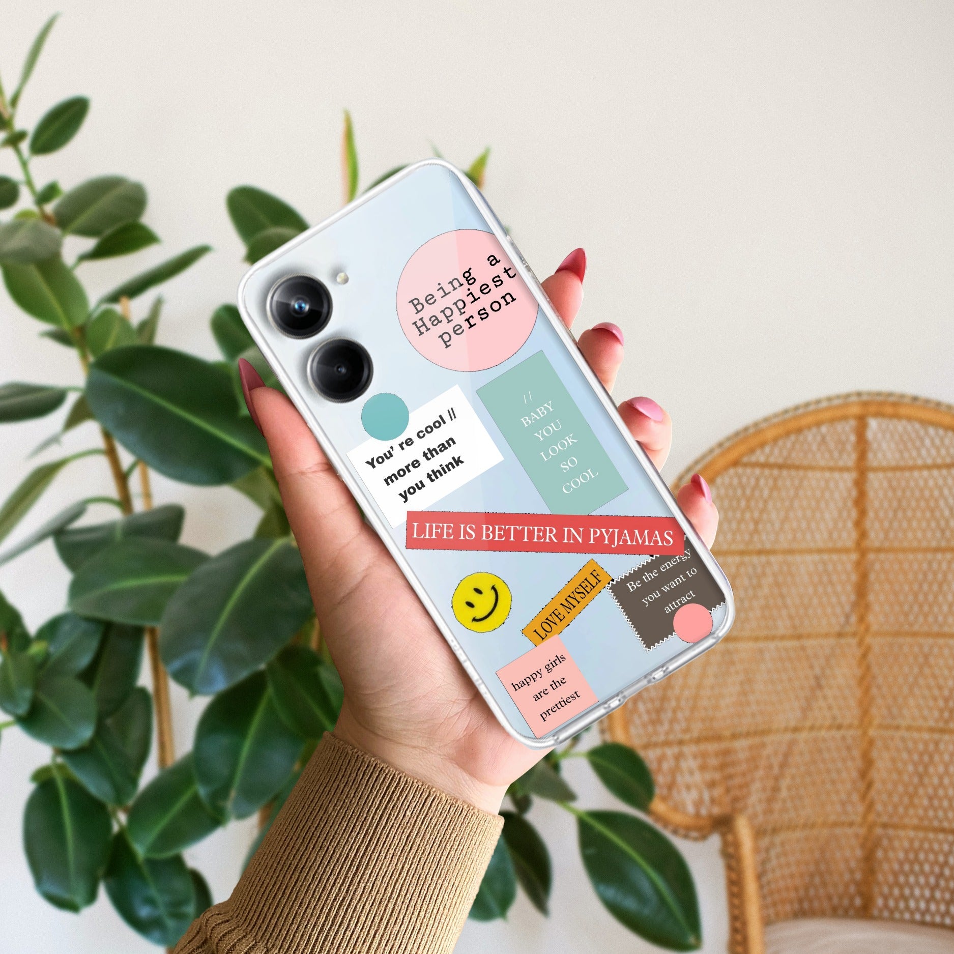 Stickers Happiest Person Transparent Silicon Case Peach For Realme 10 Pro 5G