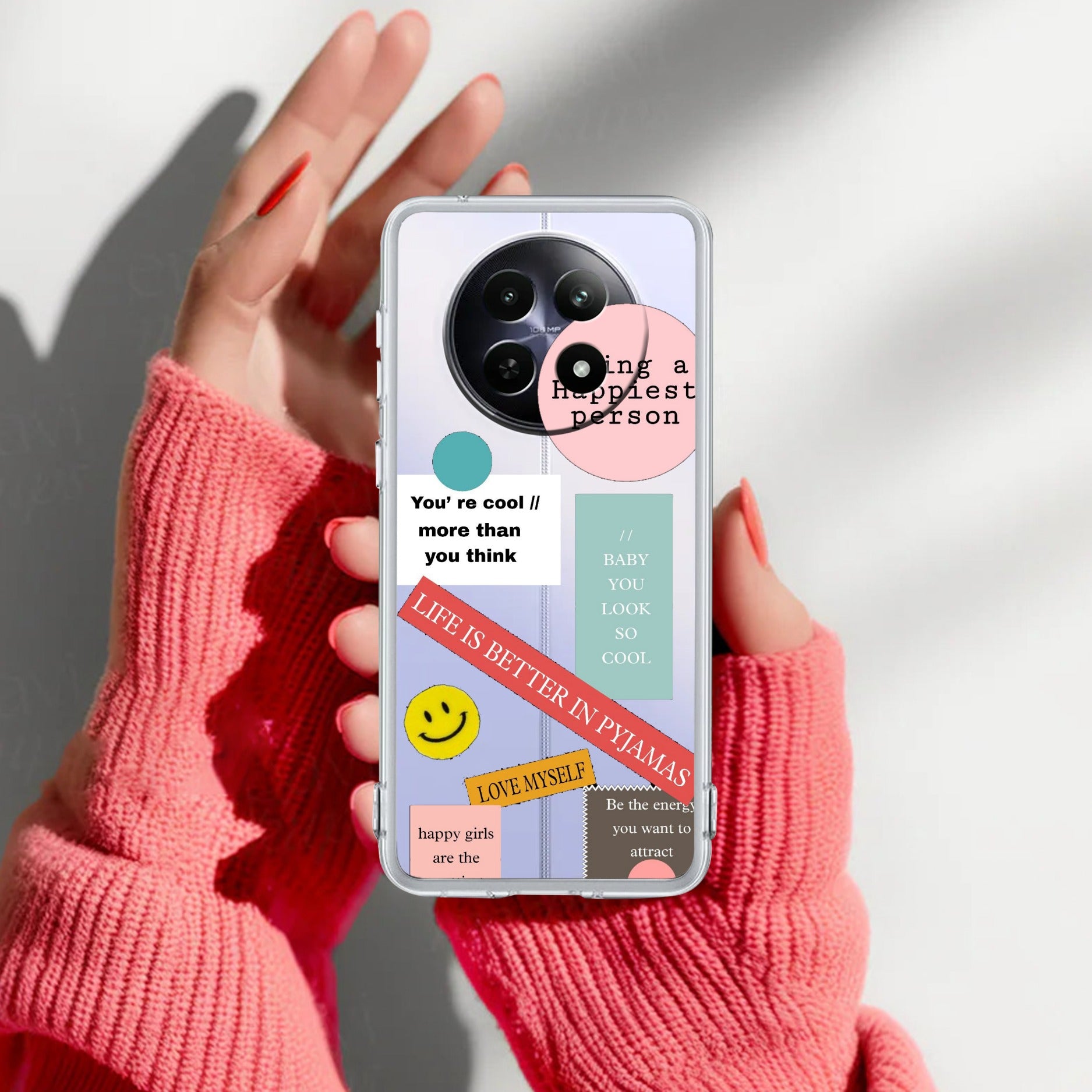 Stickers Happiest Person Transparent Silicon Case Peach For Realme 13 Pro Plus 5G