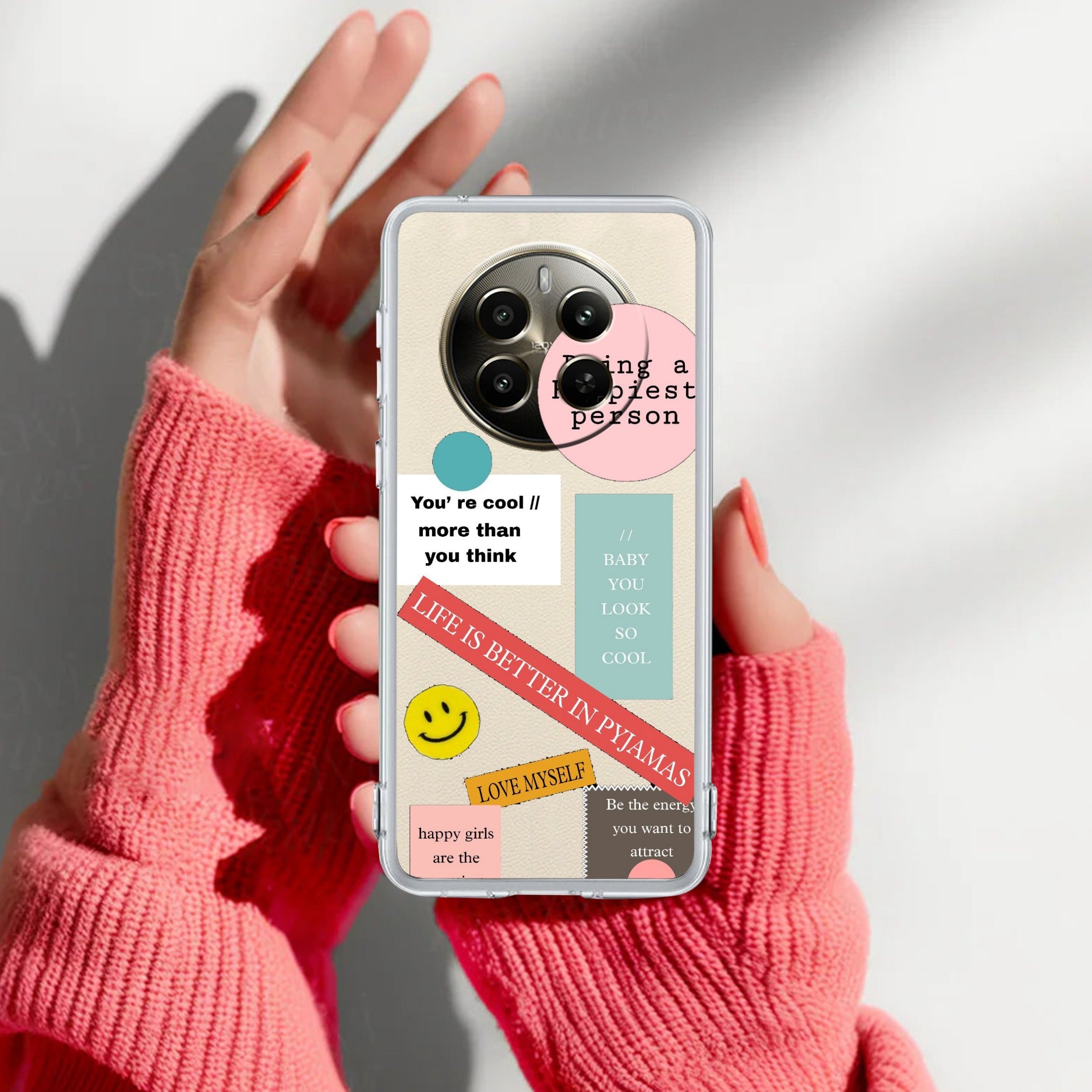 Stickers Happiest Person Transparent Silicon Case Peach For Realme Narzo 80 Lite 5G