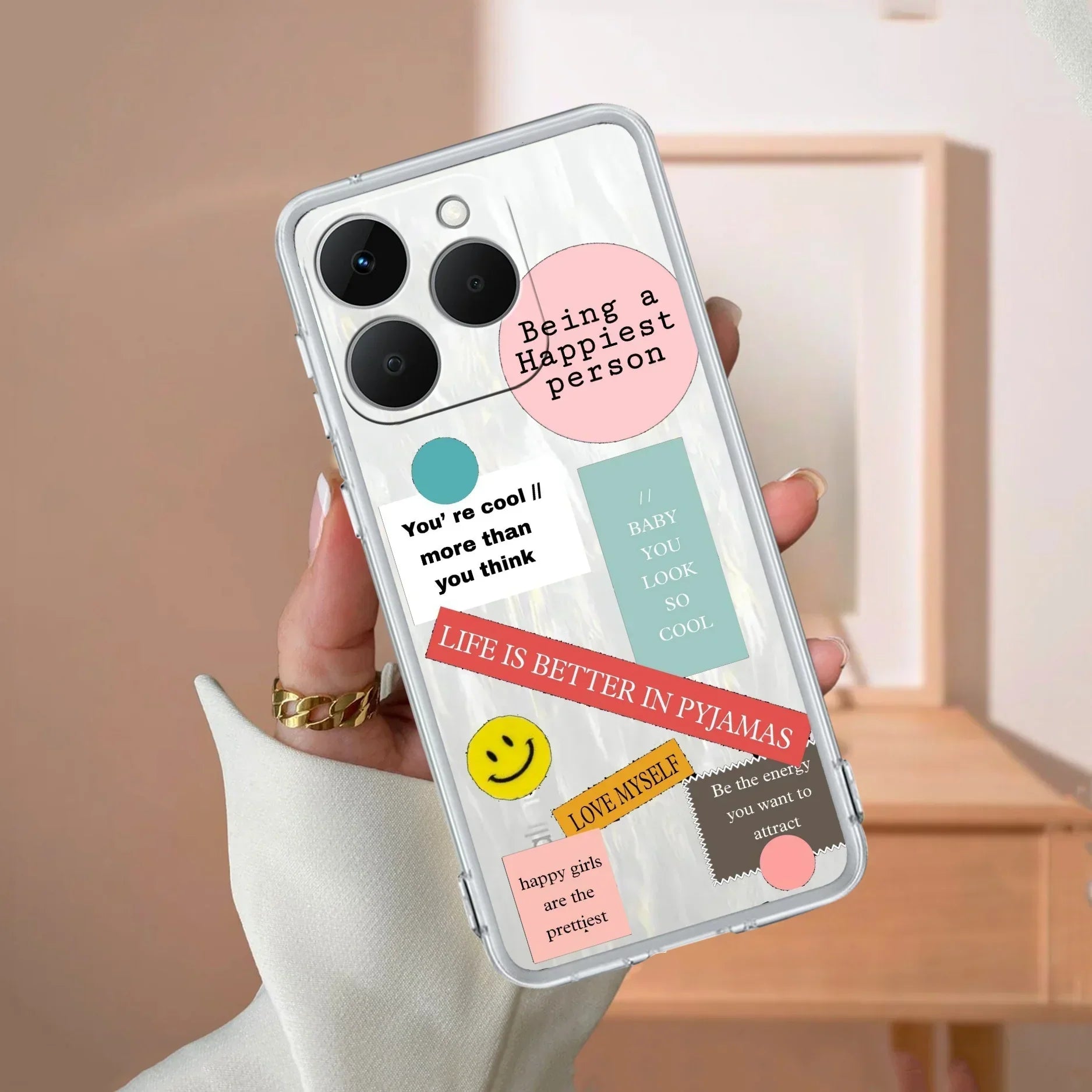 Stickers Happiest Person Transparent Silicon Case Peach For Realme/Narzo