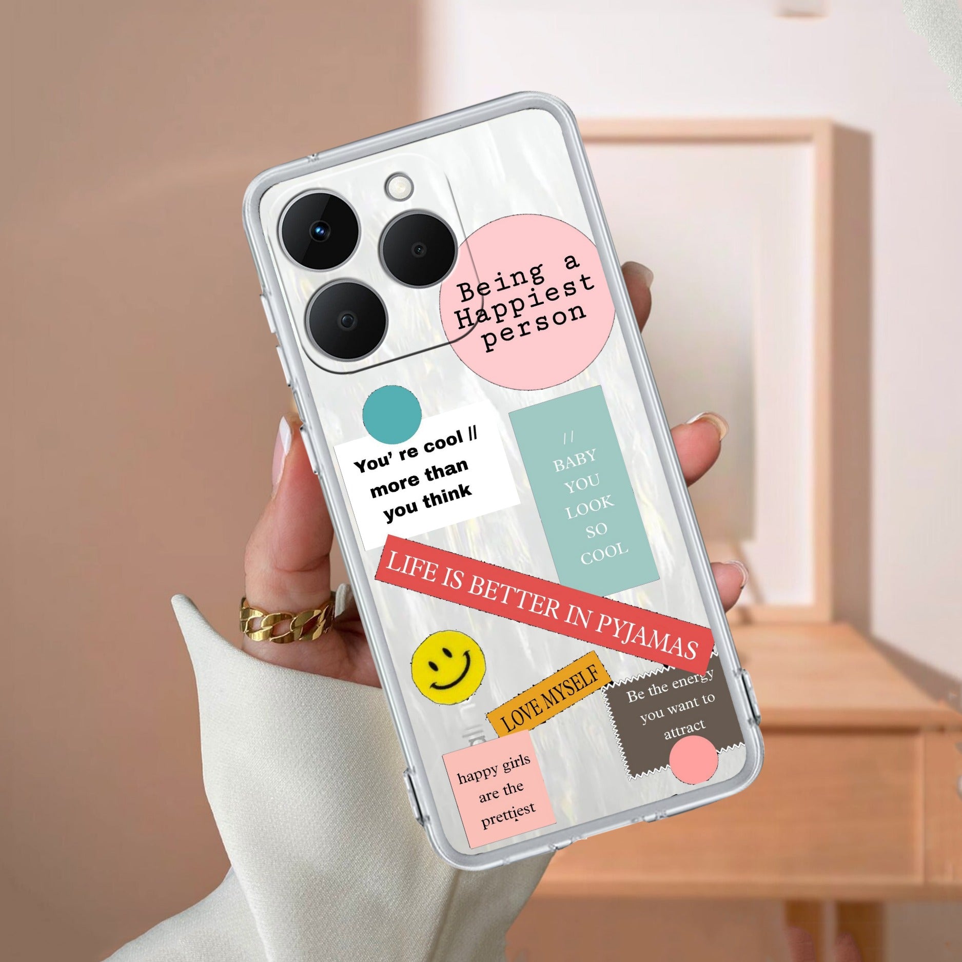 Stickers Happiest Person Anti Yellow Case Peach For Realme 15T 5G