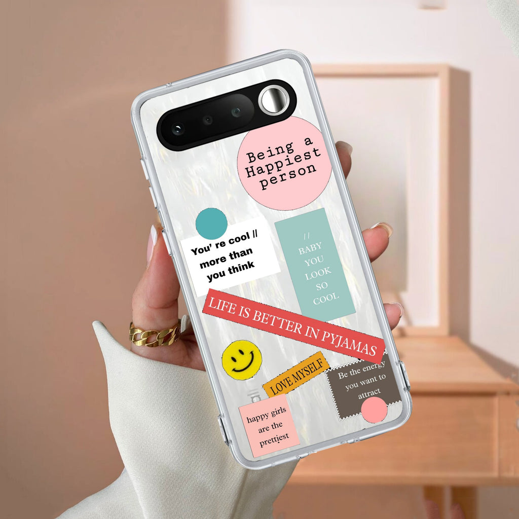 Stickers Happiest Person Transparent Silicon Case Peach For Realme P4 5G