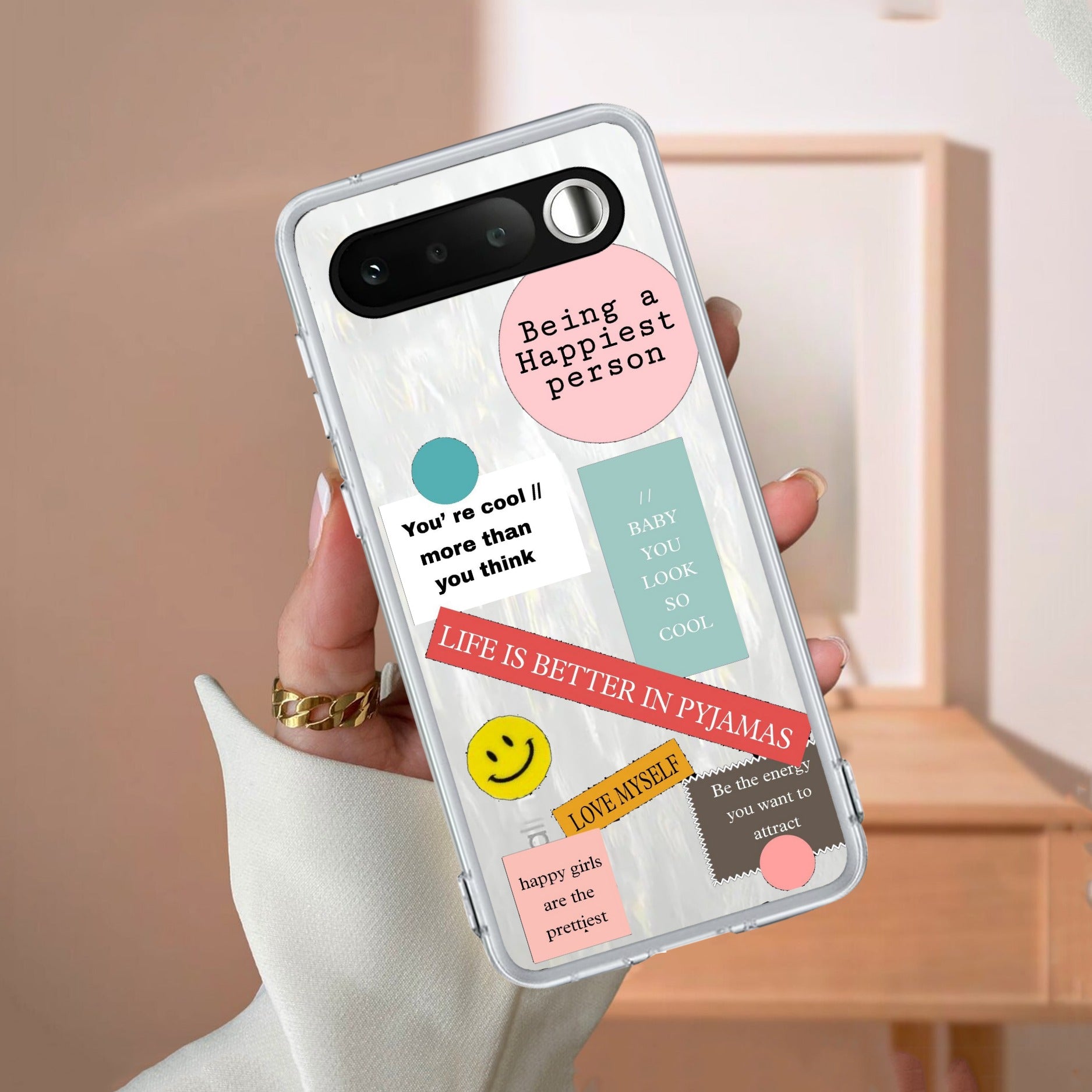 Stickers Happiest Person Transparent Silicon Case Peach For Realme P4 5G