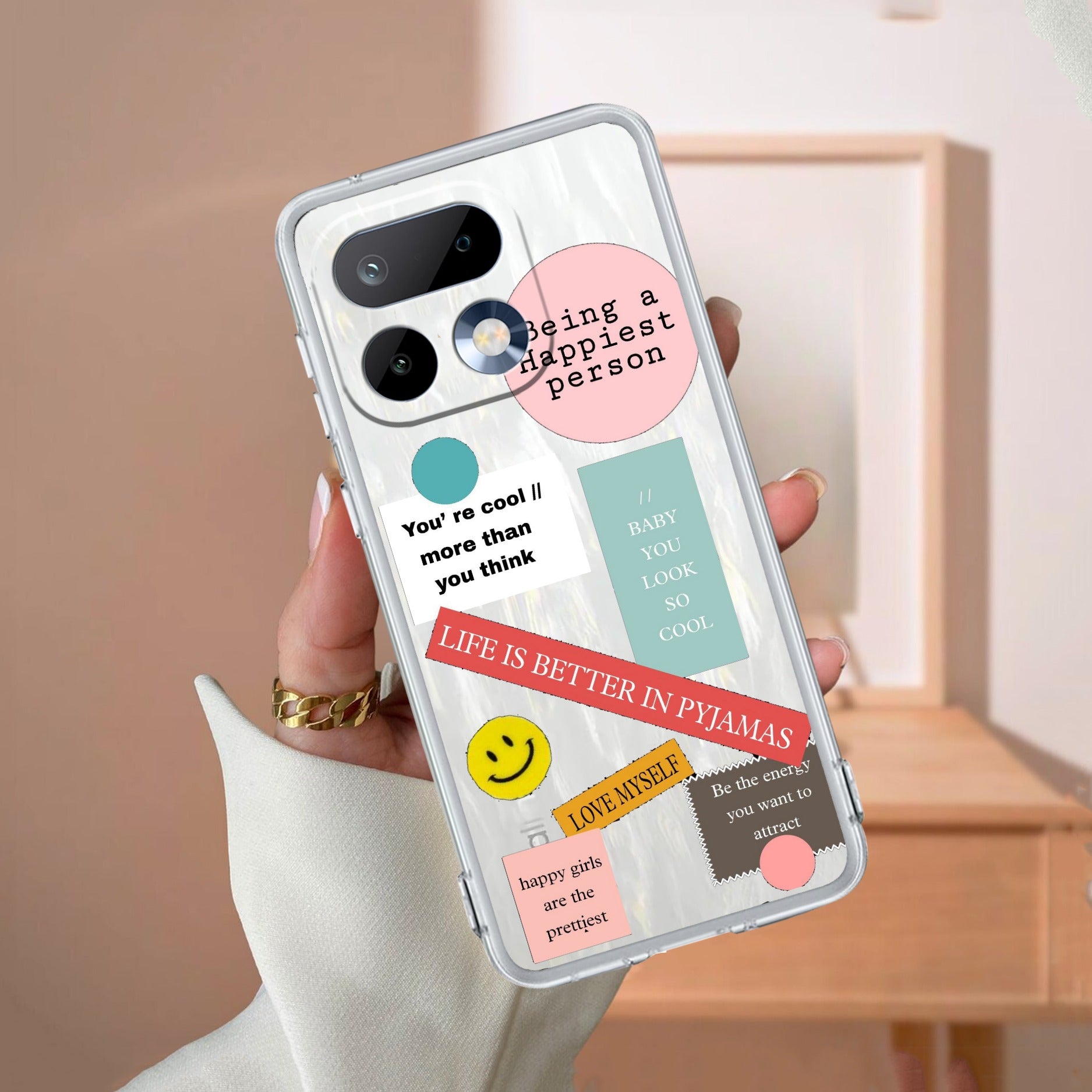 Stickers Happiest Person Anti Yelllow Case Peach For Realme 16 Pro 5G