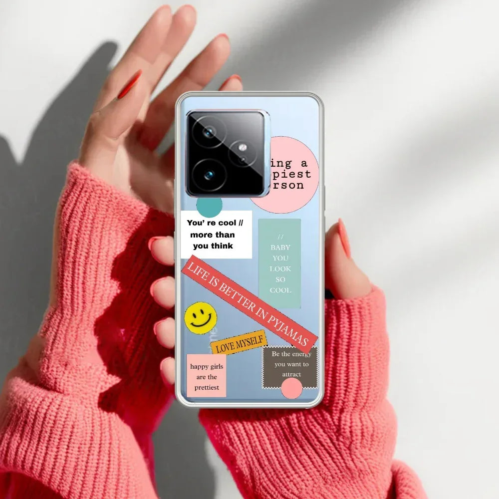 Stickers Happiest Person Transparent Silicon Case Peach For Realme P1 5G
