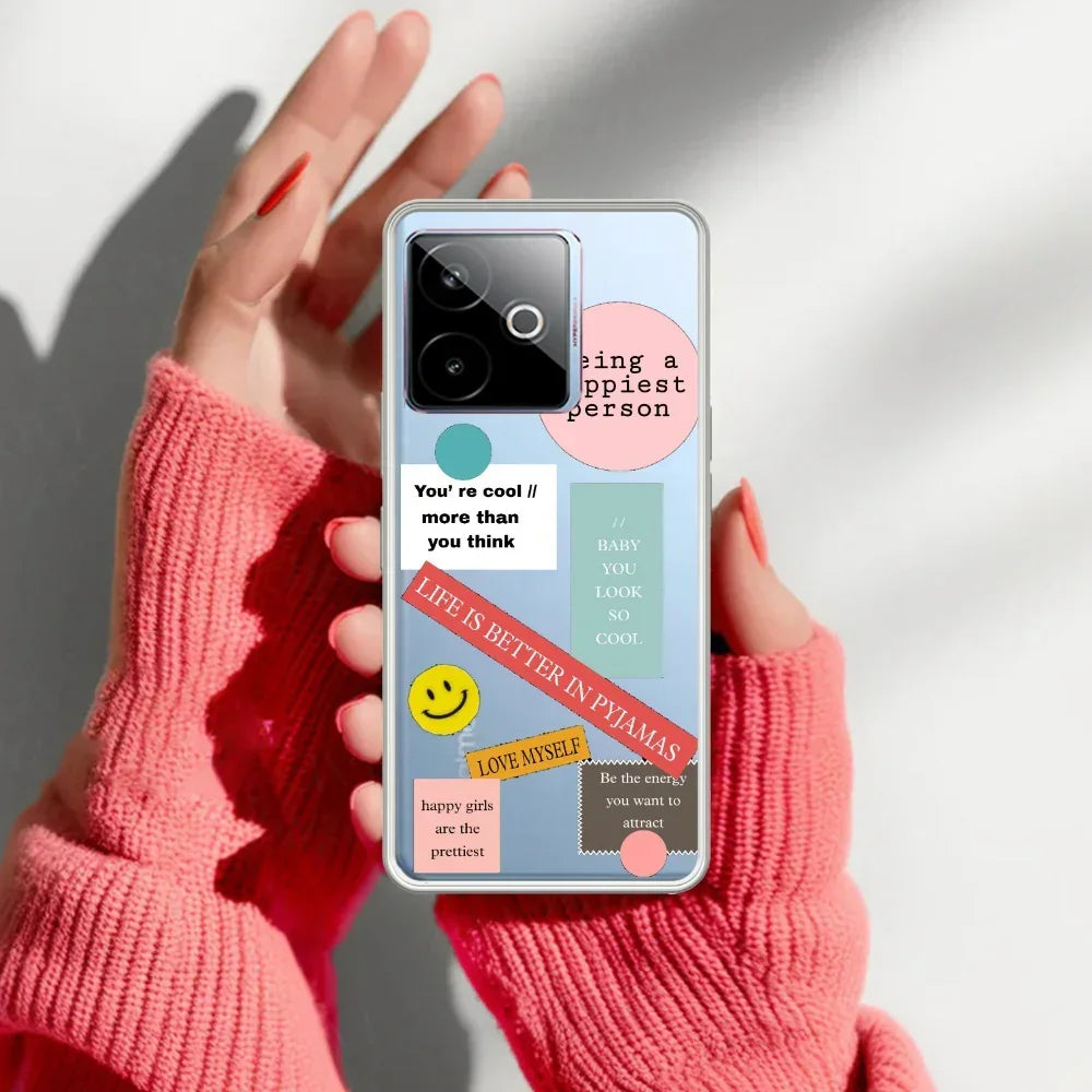 Stickers Happiest Person Transparent Silicon Case Peach For Realme Narzo 70 5G