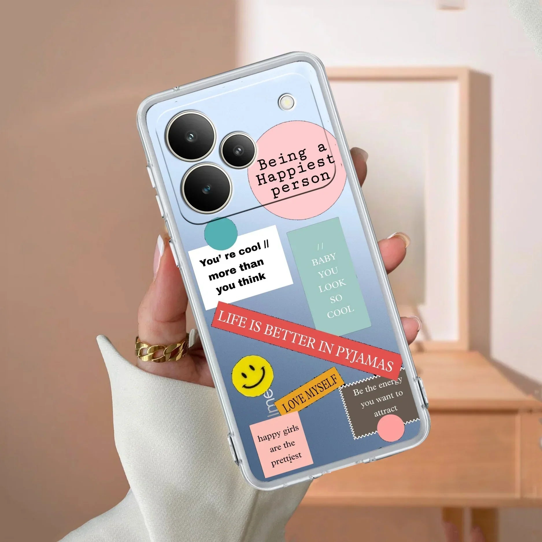 Stickers Happiest Person Transparent Silicon Case Peach For Realme P4 5G