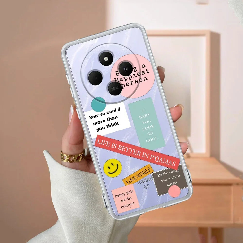 Stickers Happiest Person Transparent Silicon Case Peach For Redmi 14C 5G