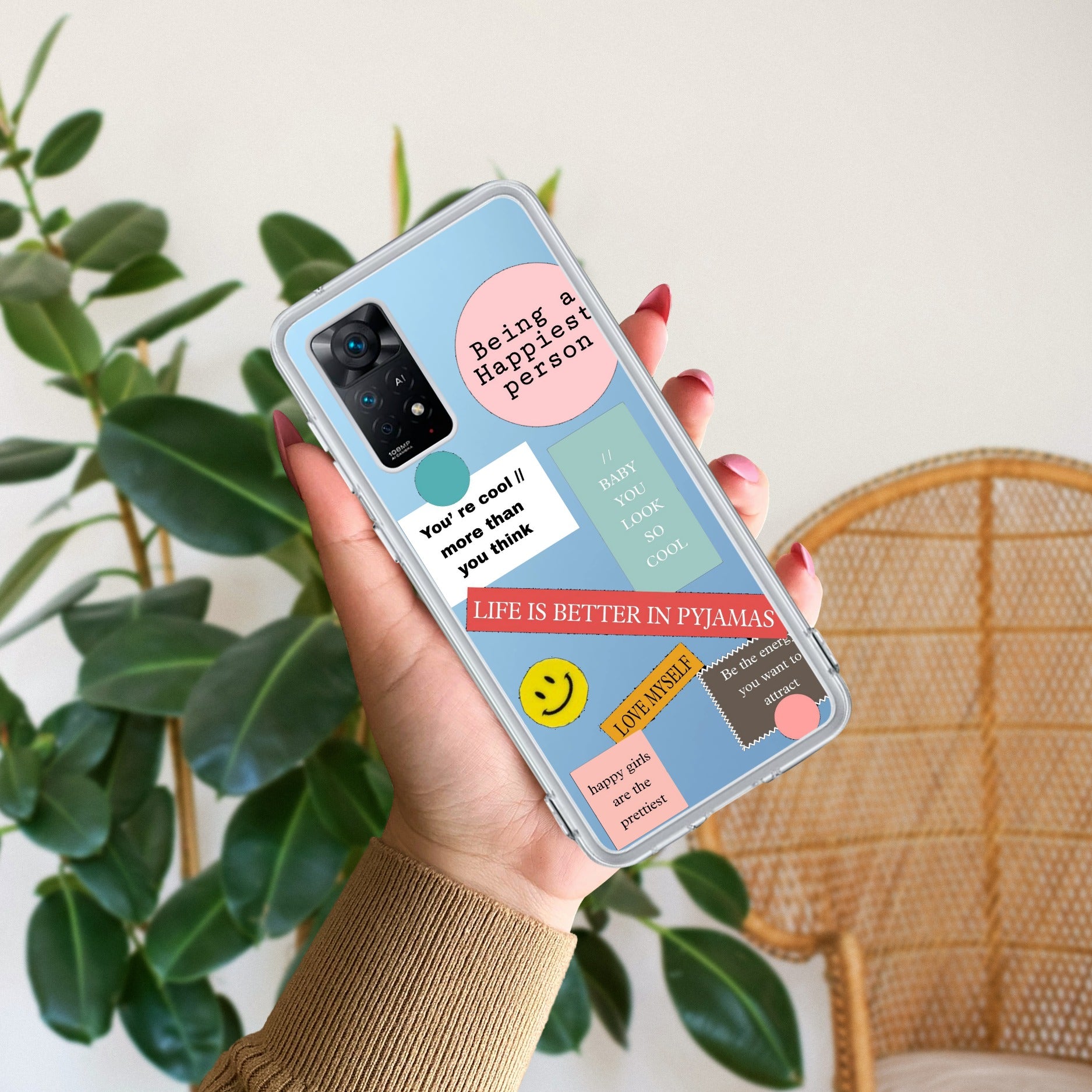 Stickers Happiest Person Transparent Silicon Case Peach For Redmi Note 11 Pro / Redmi Note 11 Pro Plus 5G