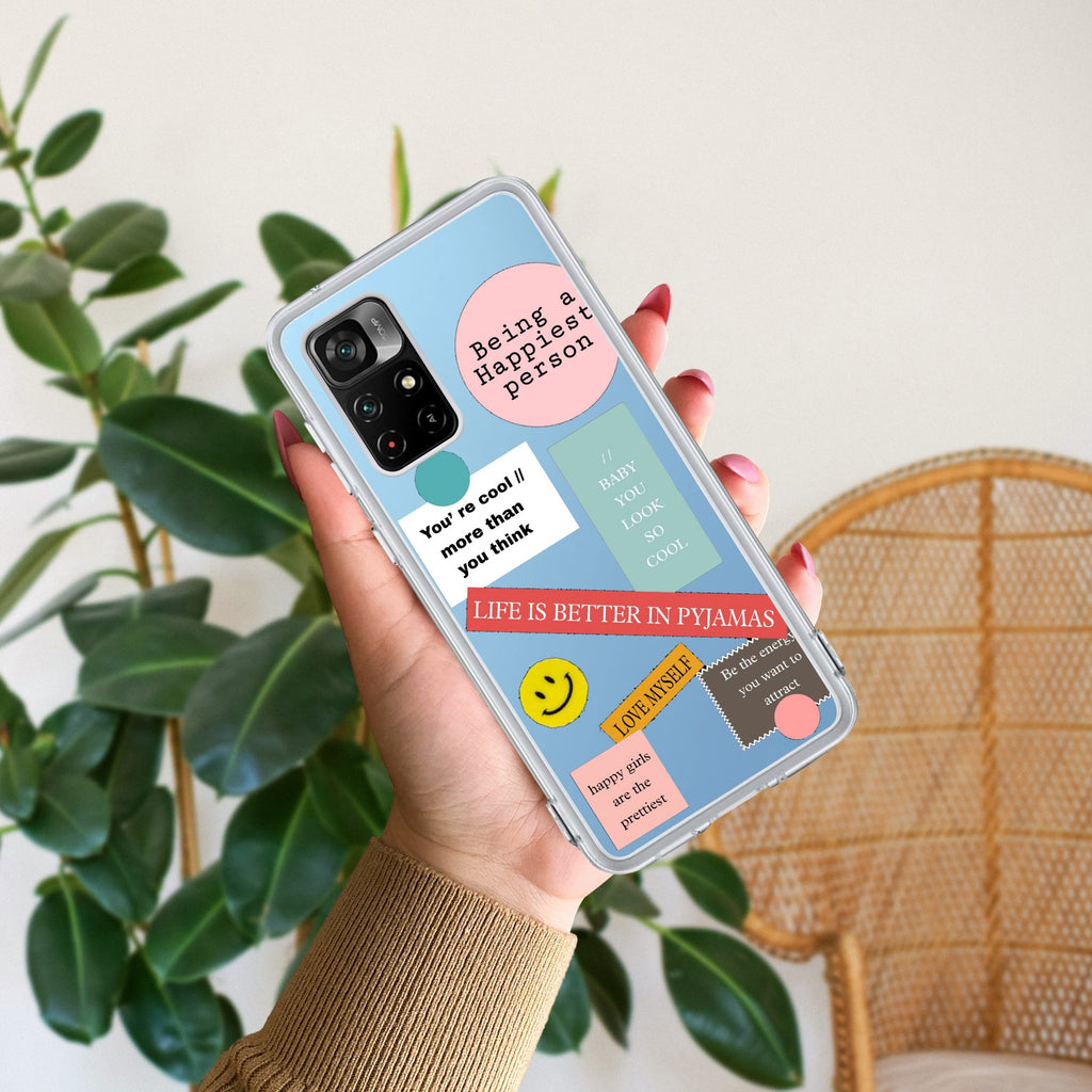 Stickers Happiest Person Transparent Silicon Case Peach For Redmi Note 11T 5G