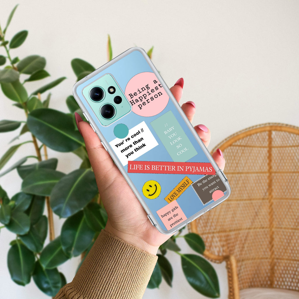 Stickers Happiest Person Anti Yellow Case Peach For Redmi Note 12 4G