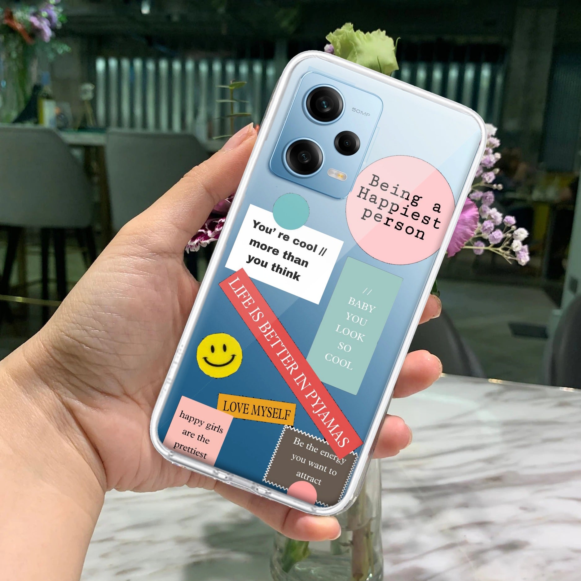 Stickers Happiest Person Transparent Silicon Case Peach For Redmi/Xiaomi