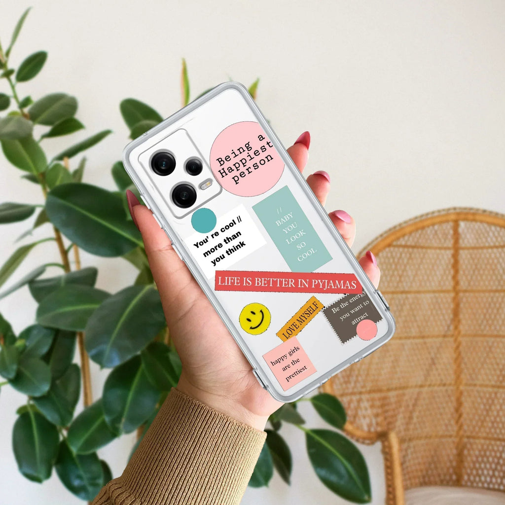 Stickers Happiest Person Transparent Silicon Case Peach For Redmi Note 15 Pro 5G