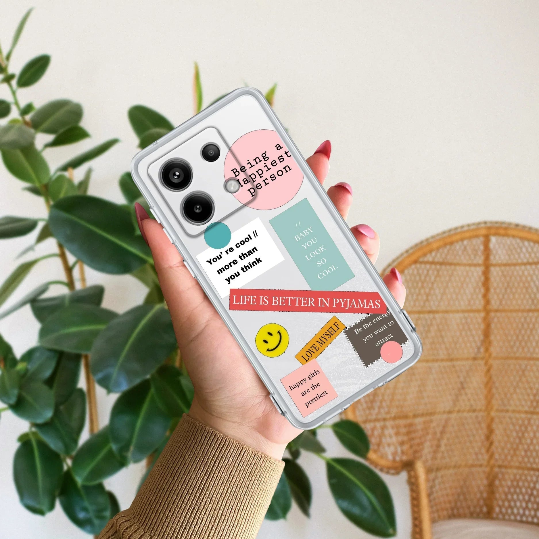 Stickers Happiest Person Transparent Silicon Case Peach For Redmi/Xiaomi - ShopOnCliQ