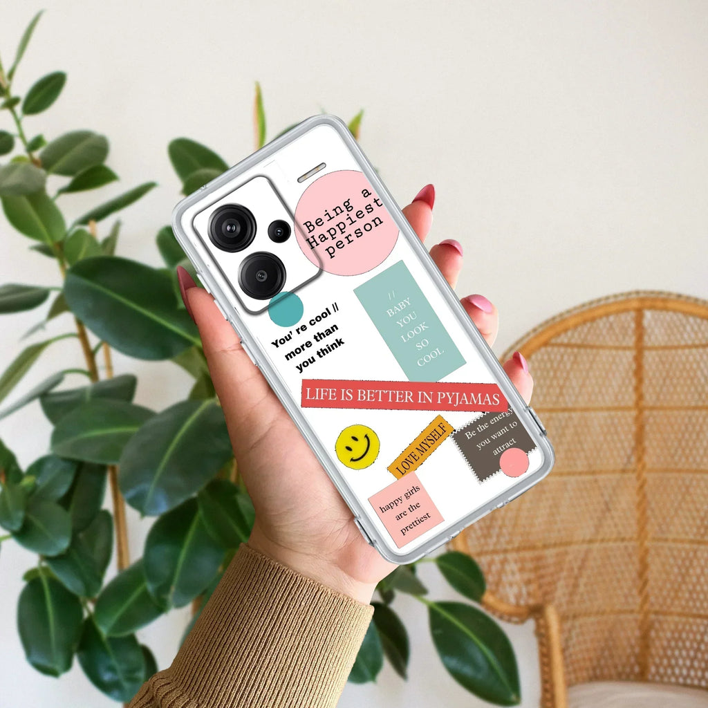 Stickers Happiest Person Transparent Silicon Case Peach For Redmi Note 15 Pro Plus 5G