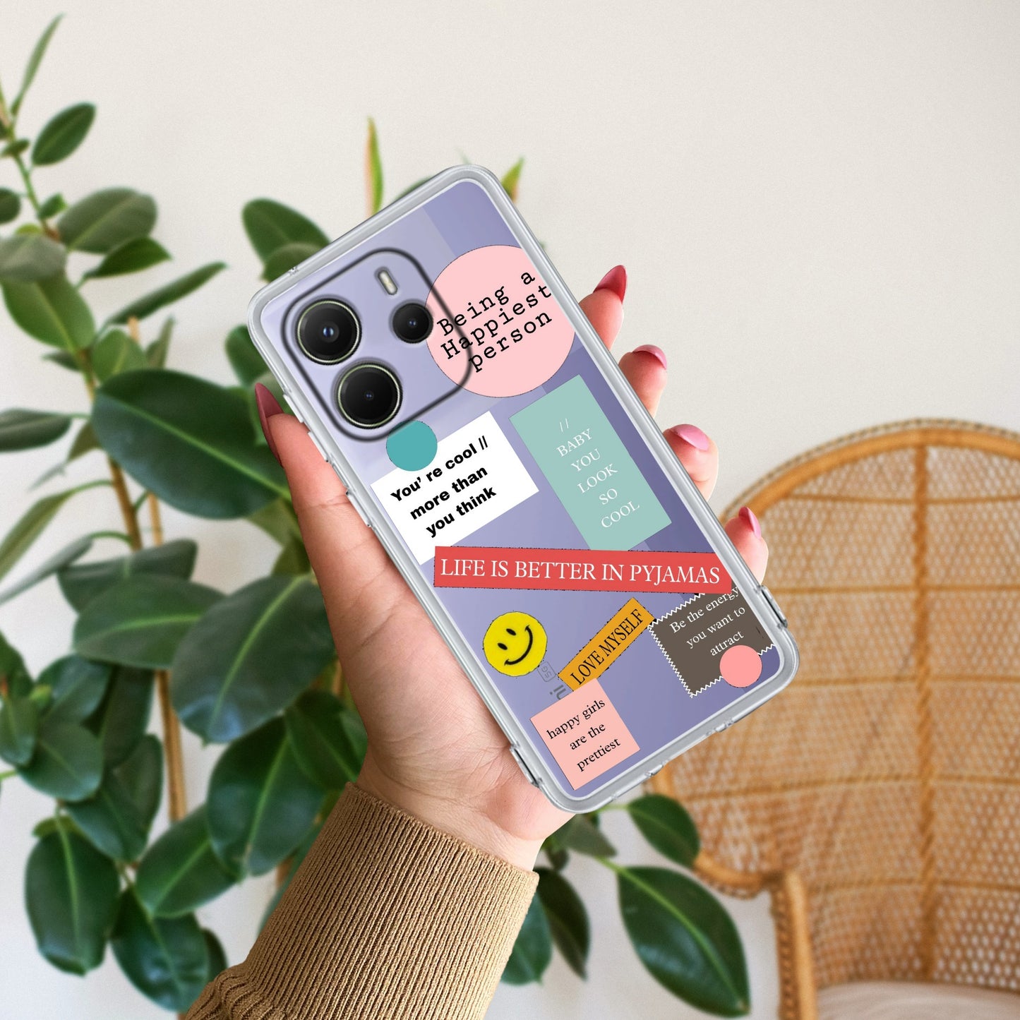 Stickers Happiest Person Transparent Silicon Case Peach For Redmi/Xiaomi