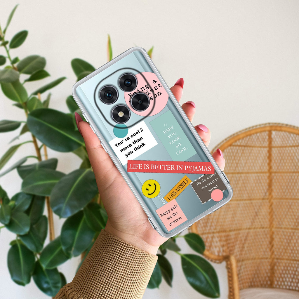 Stickers Happiest Person Transparent Silicon Case Peach For Redmi Note 14 Pro Plus 5G