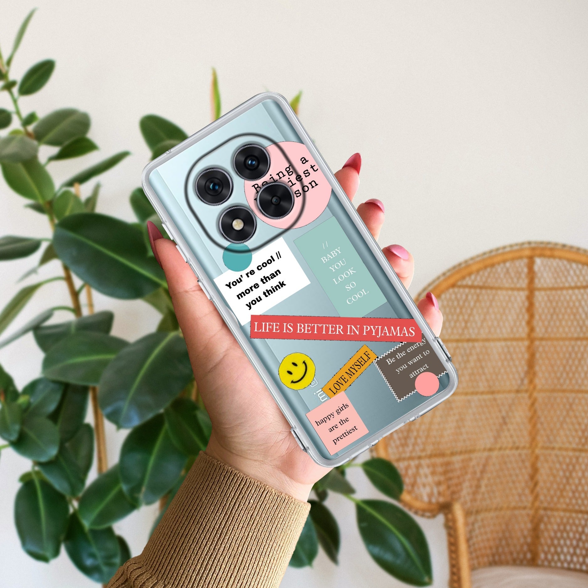 Stickers Happiest Person Transparent Silicon Case Peach For Redmi Note 14 Pro Plus 5G