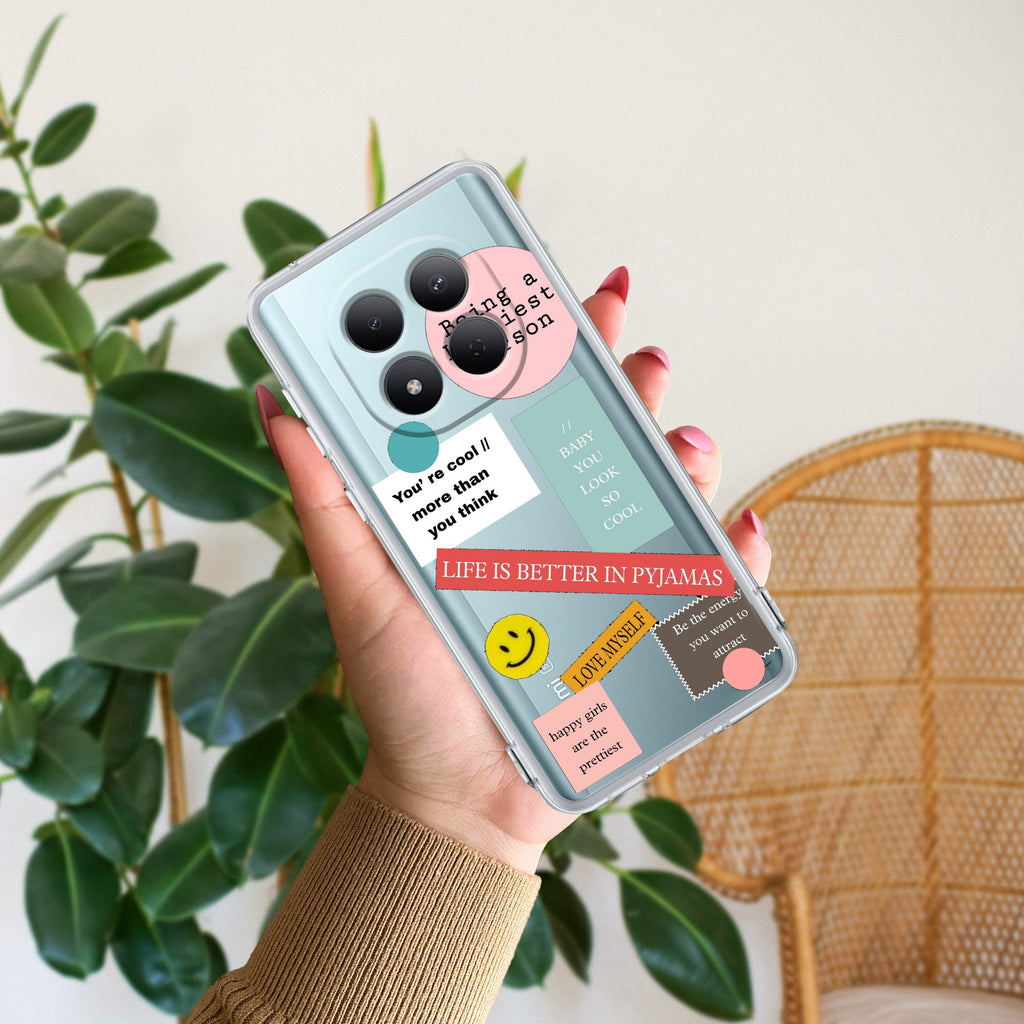 Stickers Happiest Person Transparent Silicon Case Peach For Redmi Note 15 Pro Plus 5G