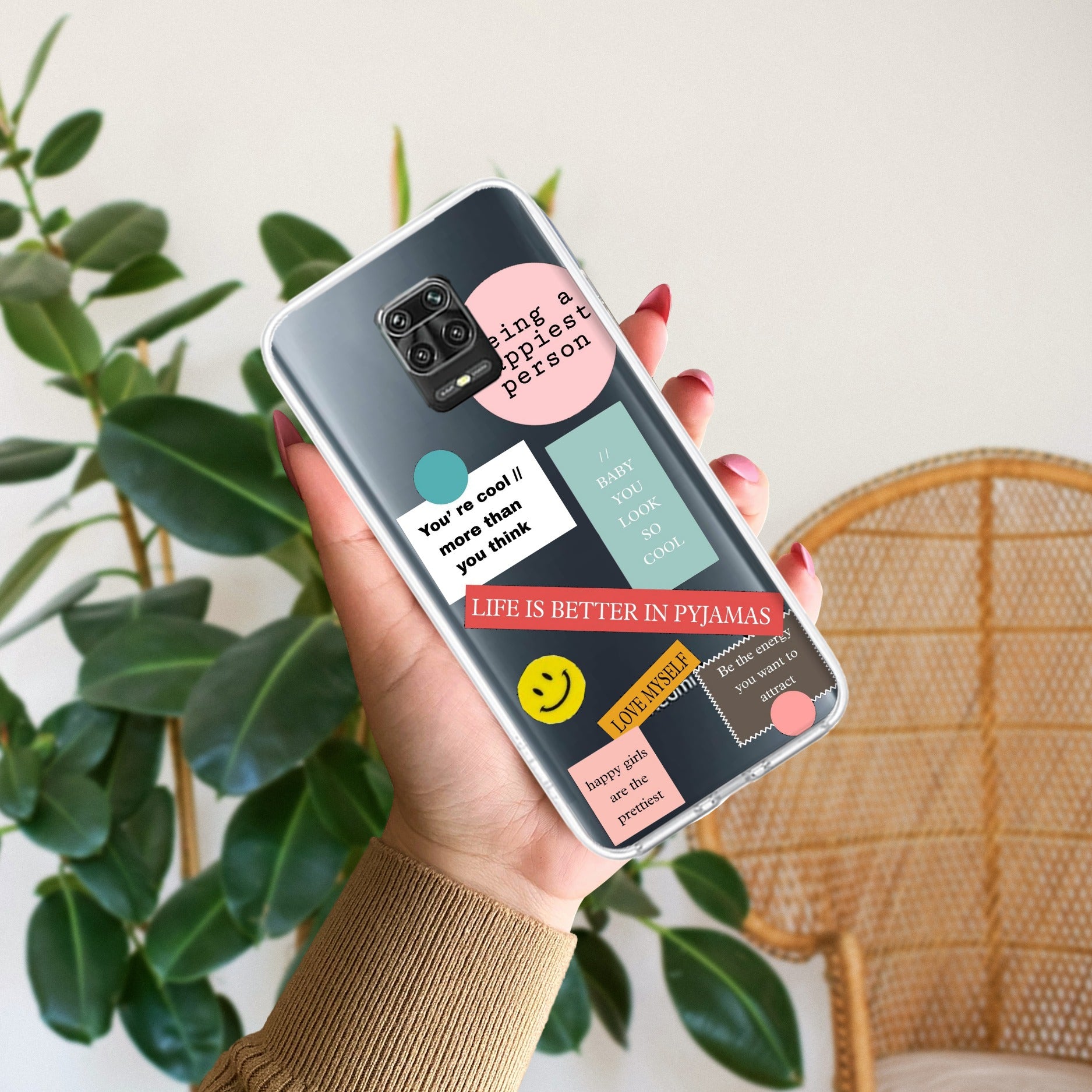 Stickers Happiest Person Transparent Silicon Case Peach For Redmi Note 10 lite