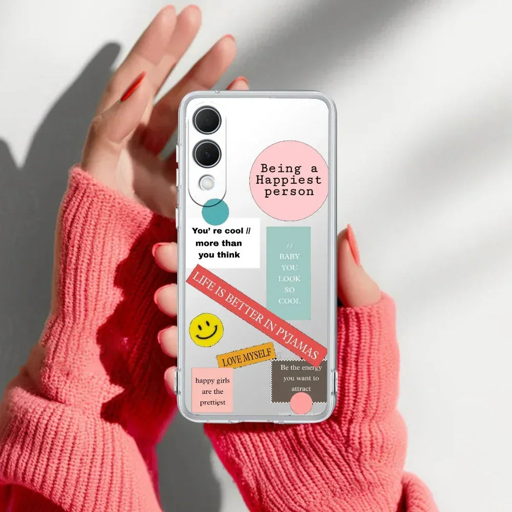 Stickers Happiest Person Transparent Silicon Case Peach For Samsung